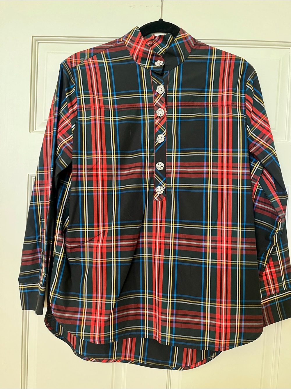 J.Crew Button Down Top with Jewel Buttons in Stewart Tartan Plaid Size 4